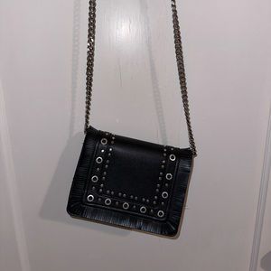 Black studded fringe shoulder bag
